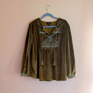 Gold Velvet Embellished Peasant Blouse